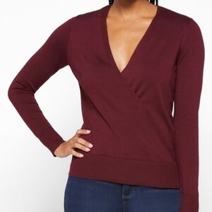 Lety & Me Women's Deep V-Neck Burgundy Sweater